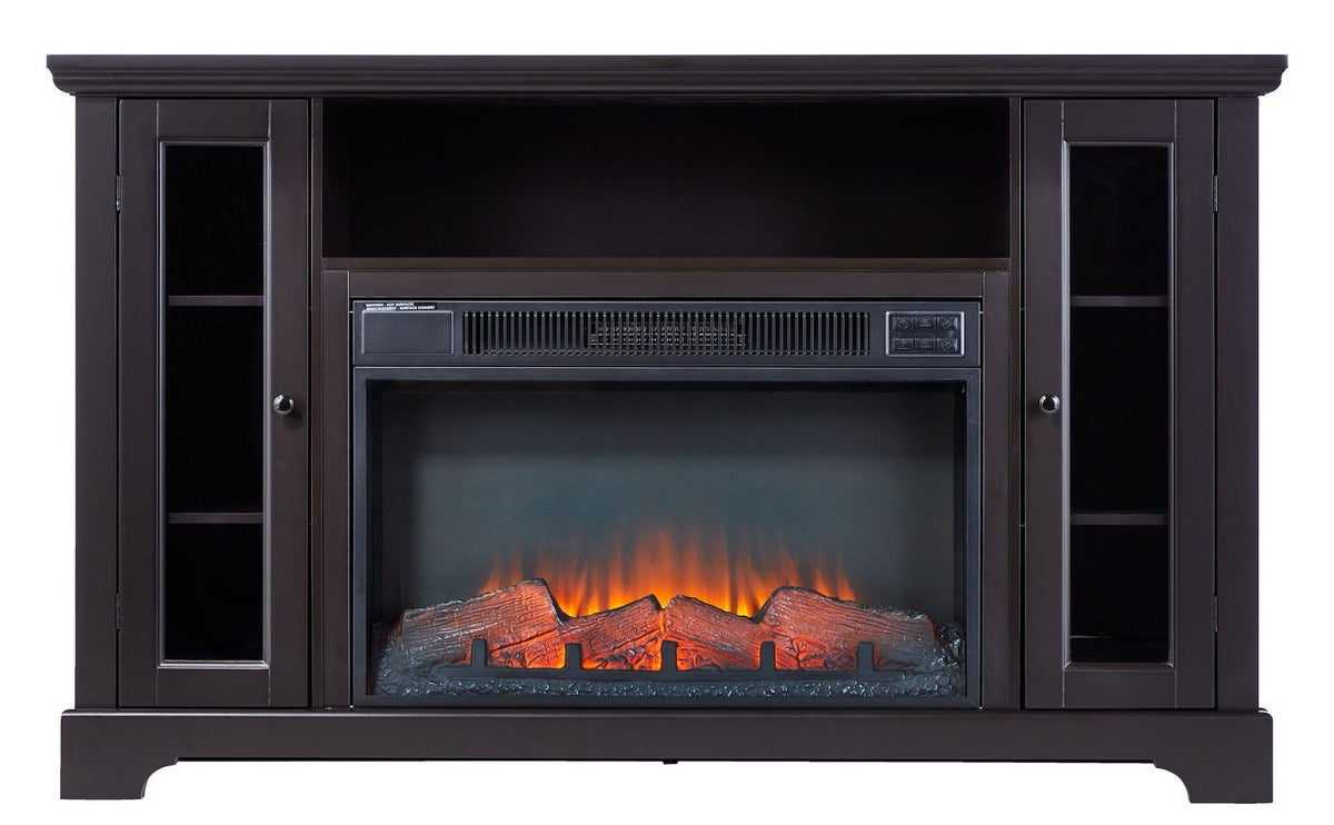 Kingwood Media Electric Fireplace TV Stand, 57-in, 1500W, Includes Remote Control, Brown