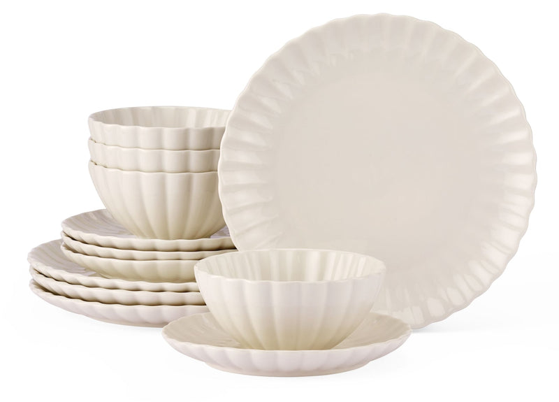 Odessa Scalloped Porcelain Dinnerware Set, 12-pc, White S0111