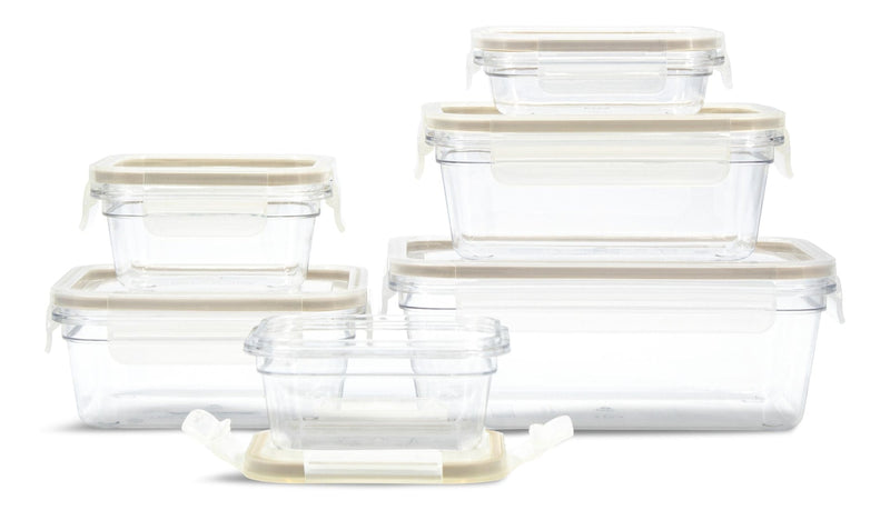 Clear Clip Lid Food Storage Container Set with Copolyester Base, Nestable, 6 Count O0558