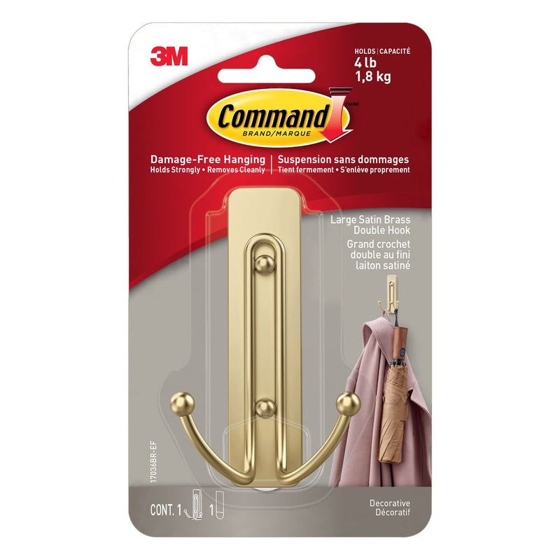 Large Satin Brass Hook, 17036BR-EF | 1 Hook, 1 Strip per Pack M5969