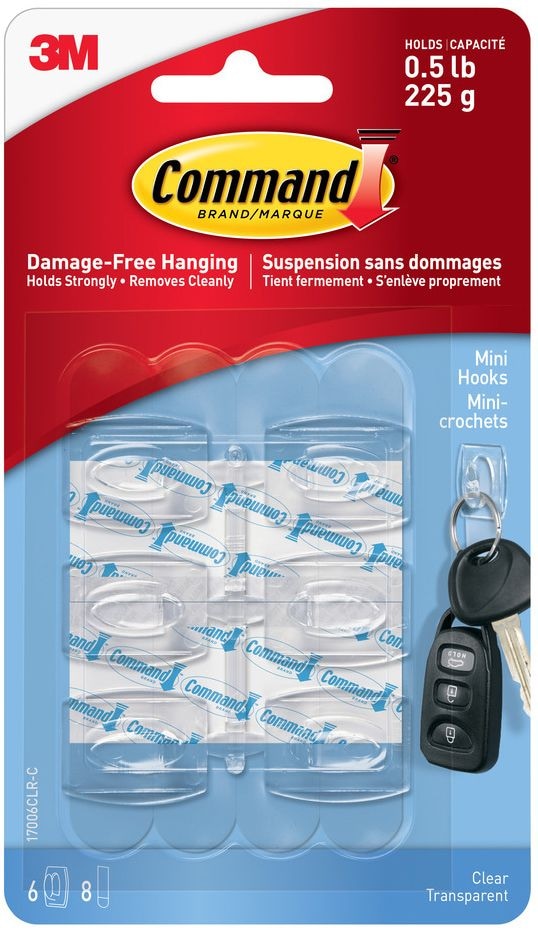 Mini Clear Hooks and Strips Work, Damage Free Hanging, 0.5-lb Capacity I4107