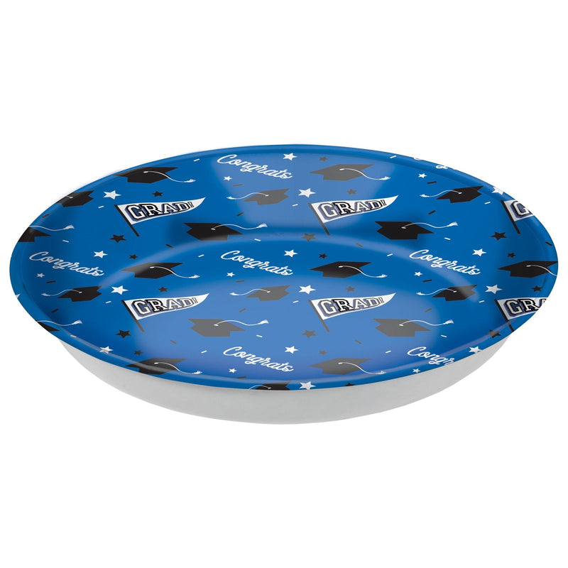 "Congrats Grad" Round Plastic Reusable Serving Bowl, Blue, 14-in, for Graduation P1857
