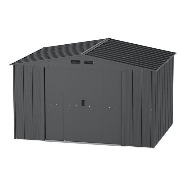 Metal Outdoor Storage Shed with Steel Frame, Dark Grey, 10-1/2-ft x 8-ft L0078