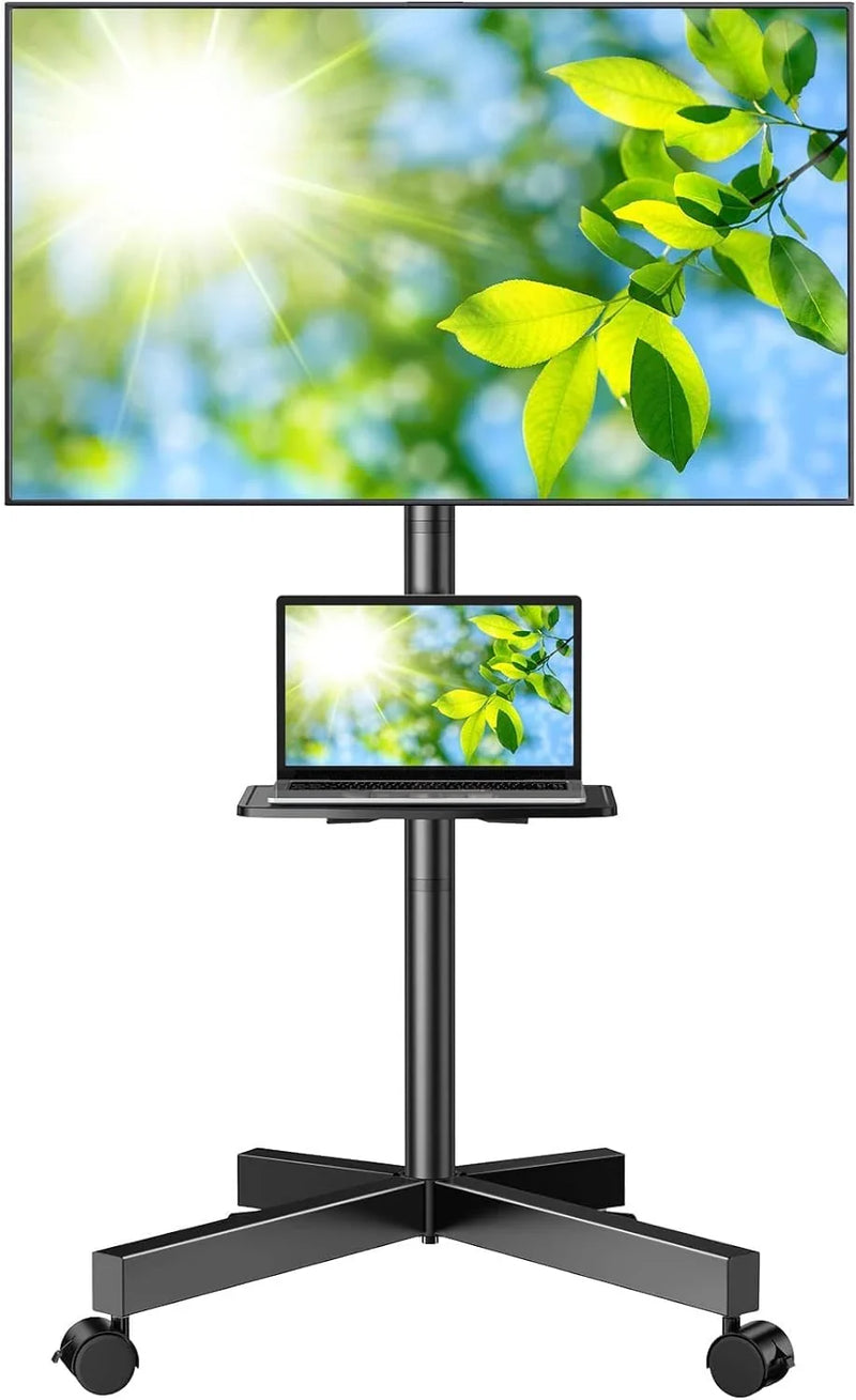 Mobile TV Stand for 23-60 Inch LCD LED Flat/Curved Panel Screen TVs, Tilt TV Cart Holds up to 88Lbs Portable Stand with Laptop Shelf Rolling Floor Max VESA 400x400mm (PSTVMC06) D0952