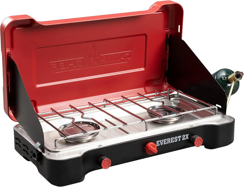 Mountain Series Everest 2X - High Output Two-Burner Camp Stove - Lid Doubles as Windscreen - Portable Cooking Stove - For Outdoor Cooking - 20,000 BTU Burners - 215 Sq In Cooking Area T0339