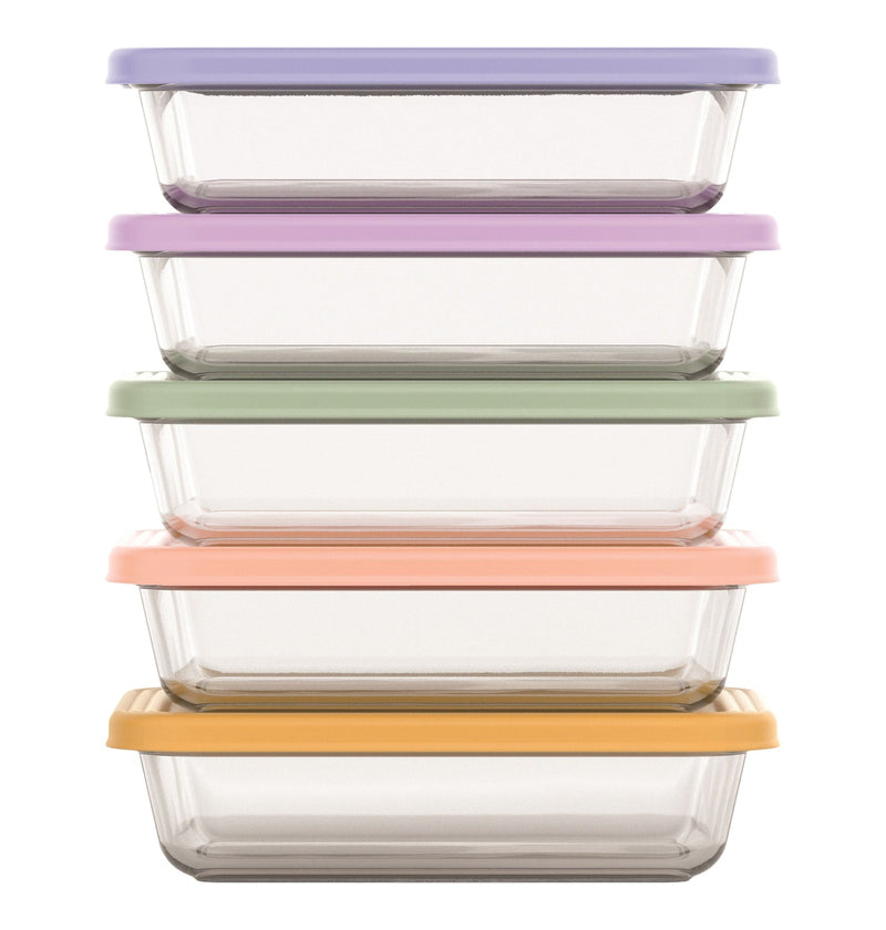 Everyday Glass Meal Prep Food Storage Container Set with Press-Fit Lids, Multi-Coloured, 10-pc Q4485