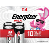 Max 4-pk D Alkaline Batteries, Long Lasting, All Purpose