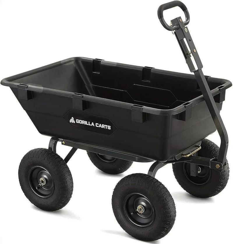 Heavy Duty Poly Utility Dump Wagon Garden Cart w/Pneumatic Tires, 6 Cu Ft - 1200 lb Capacity Outdoor Wheelbarrow for Yard, Landscaping & Gardening, Lawn Tractor or ATV Towable- Carts O7105