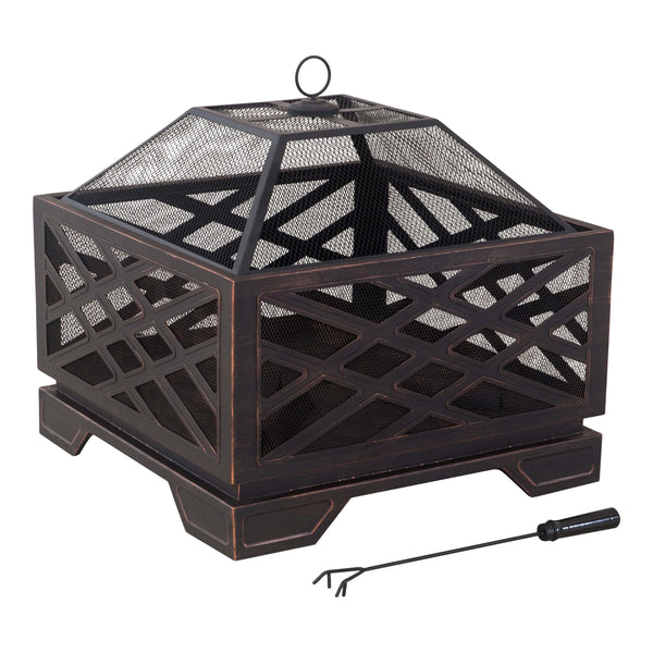 Lawrence Steel Outdoor Wood Burning Fire Pit with Fireplace Poker, 25 x 25 x 26-in X8596