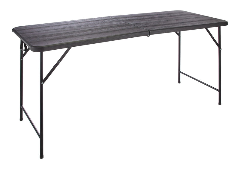 Woodgrain Folding Table, Plastic/Steel, Black, 6-ft H5087