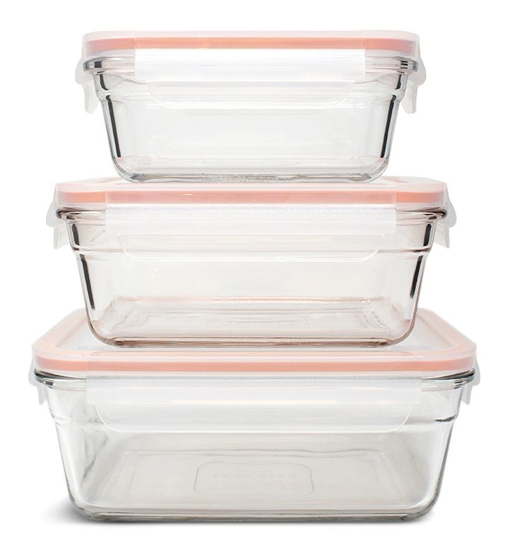 Food Storage Container and Lid Set with Airtight Seal, Rectangular, 3 Count R3499