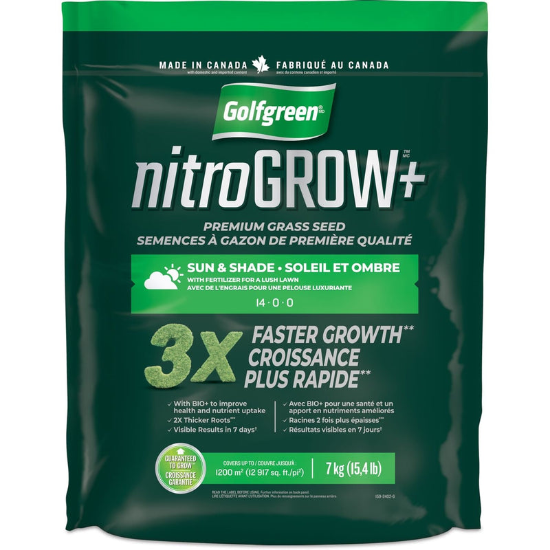 Nitrogrow+ Premium Nitrogen Enriched Sun and Shade Grass Seed with Fertilizer, 14-0-0, 7kg B2431