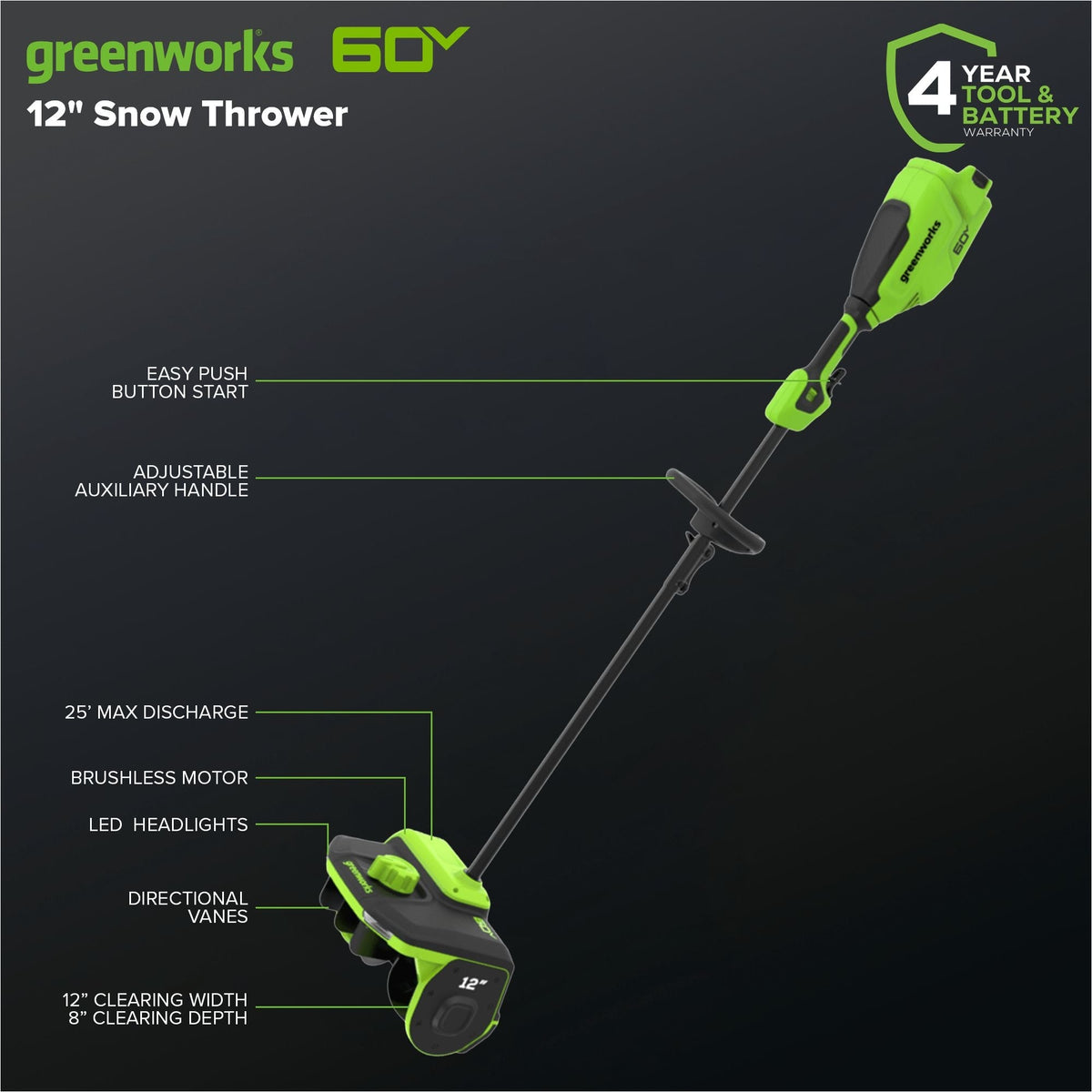60V Snow Shovel, 12-in