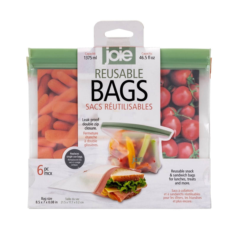 Reusable Peva Food Storage Bags, Terracotta/Sage/Grey, 6-pk E0971