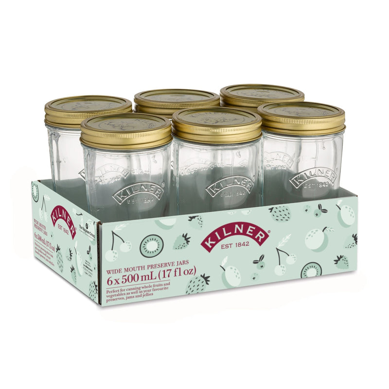 Wide Mouth Glass Mason Jars with Sealing Lids, 500-mL, 6-pk L9056