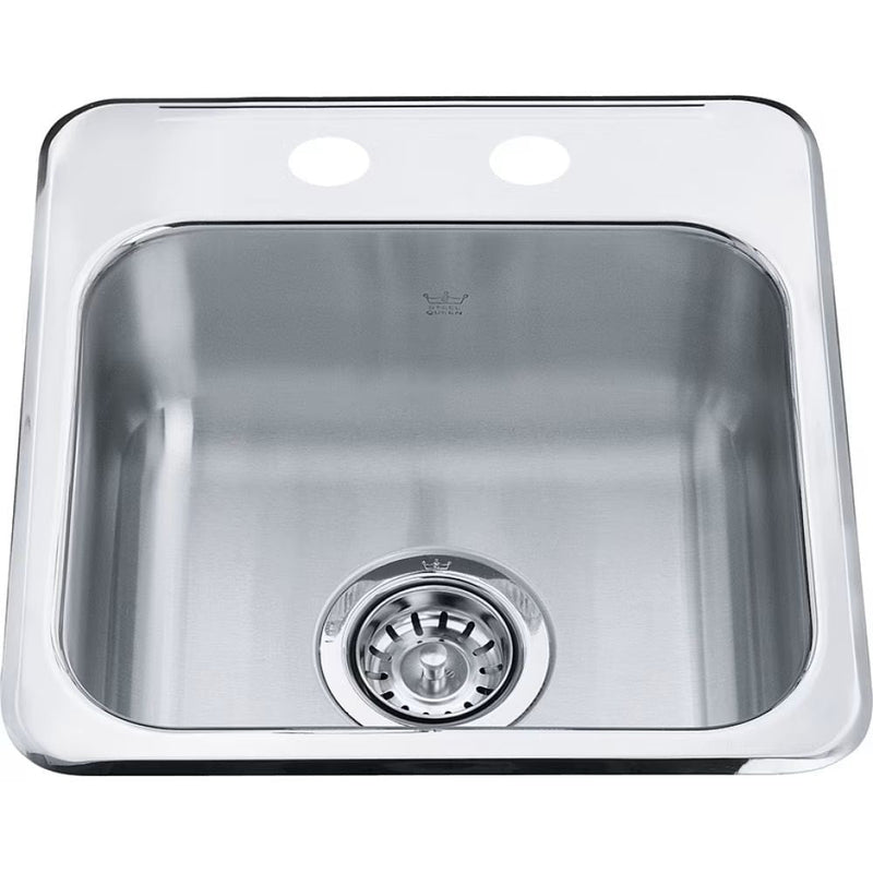 Drop In Single Bowl 2-Hole Hospitality Sink, 15.13-in x 15.44-in x 6-in, Stainless Steel O1962
