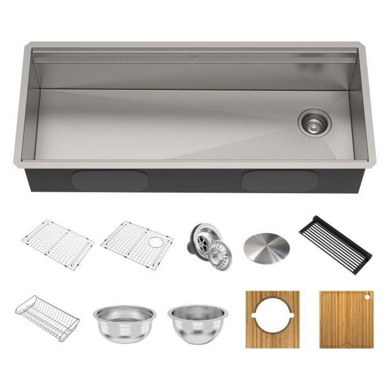 Kore 2-Tier Workstation Undermount 16-Gauge Single Bowl Kitchen Sink with 10 Accessories, 45-in E7624
