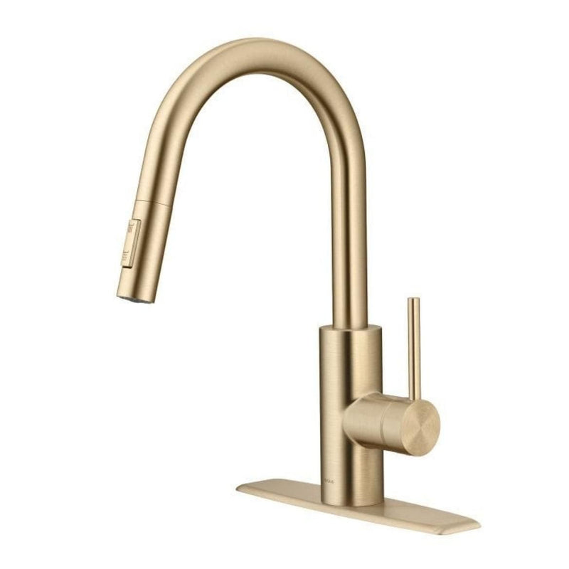 Oletto Pull-Down Single Handle Kitchen Faucet with QuickDock Top Mount Installation Assembly, Spot Free Antique Champagne Bronze S0424