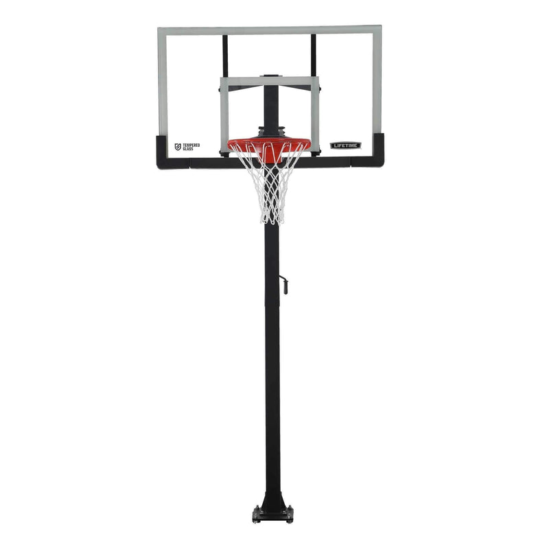 Adjustable In-Ground Bolt Down Outdoor Basketball Hoop with 60-in Tempered Glass, Hoop & Net System F5565