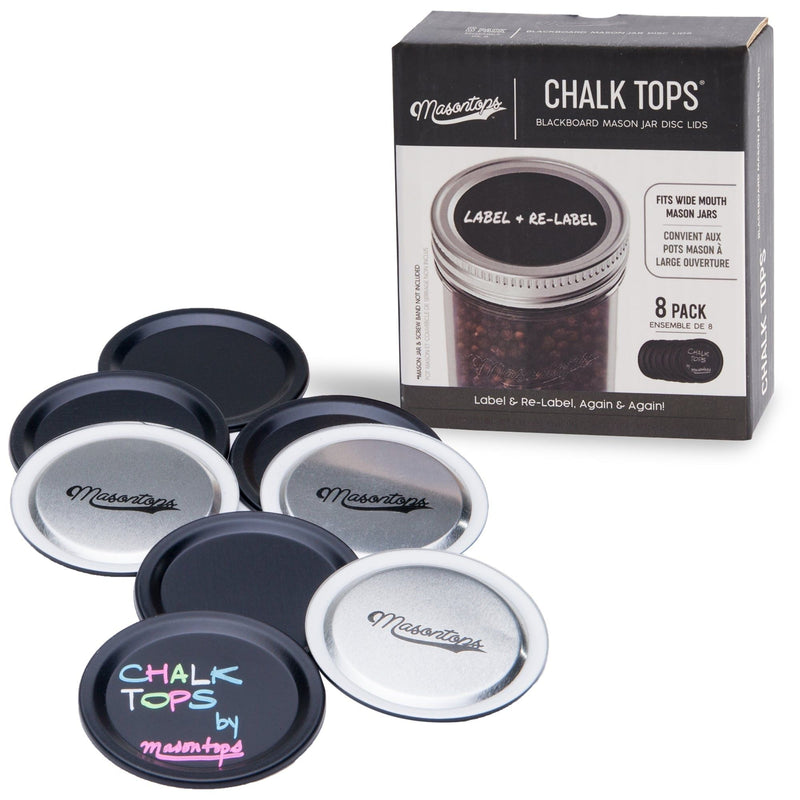 Chalk Tops Wide Mouth Storage Lids (Non-Sealing) for Mason Jars, 8-pk A1945