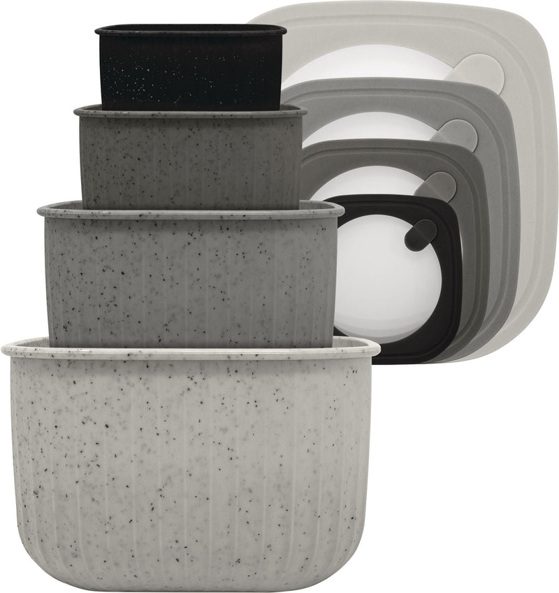 Square Bowl Food Storage Container Set with Lid, Grey, 4-pc U1099