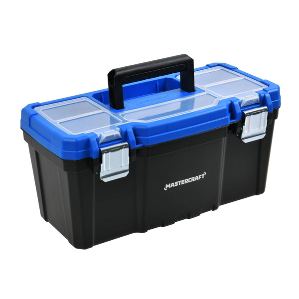 Portable Plastic Tool Box with Removable Tray & Tray Top, Blue, 16-in Q3475