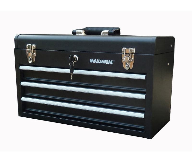 Portable Metal Tool Box with 3 Drawers, Black, 21-in Z0249