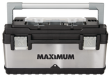 Portable Plastic & Metal Tool Box with Removable Tray & Organizer, Black, 20-in