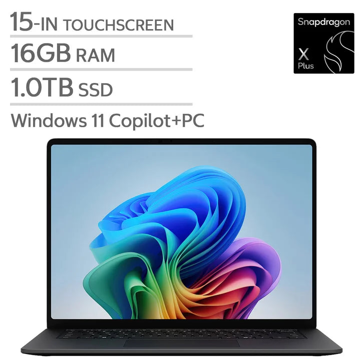 Microsoft Surface 15.0-in. Copilot+ PC Touchscreen Laptop, Qualcomm Snapdragon X2 Plus - 16GB RAM, 1 TB SSD - Black S7646