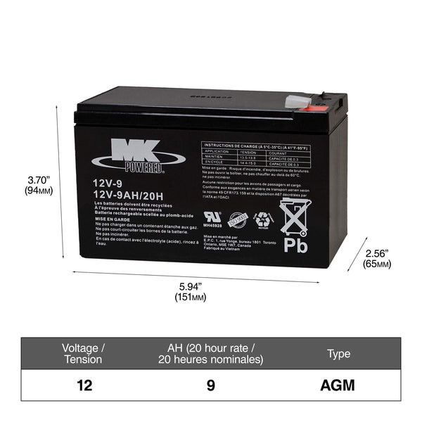 12-Volt 9 Ah SLA Battery, F2 Terminal H9704