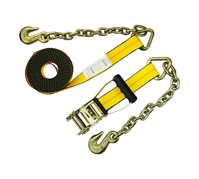 10,000-lb Commercial Ratchet Tie Down Strap, with 18-in Chain, 2-in x 27-ft V2477