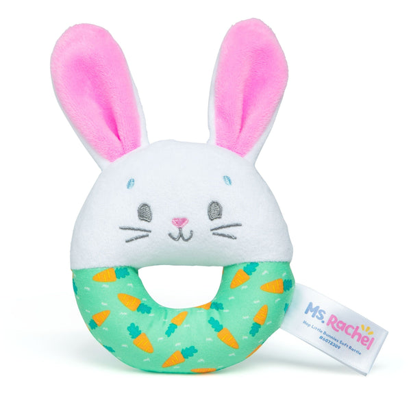 Hop Little Bunnies Soft Rattle Toy, Baby Teething Toys with Plush Bunny Cover, Toddler Toys N0999