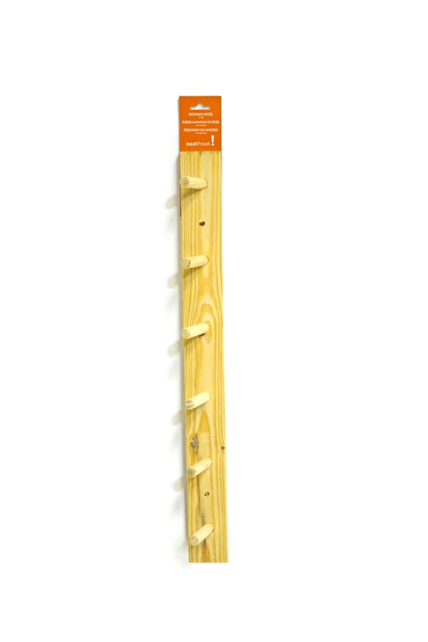 Wooden 6-Peg Hook, Natural, 24-in D9572