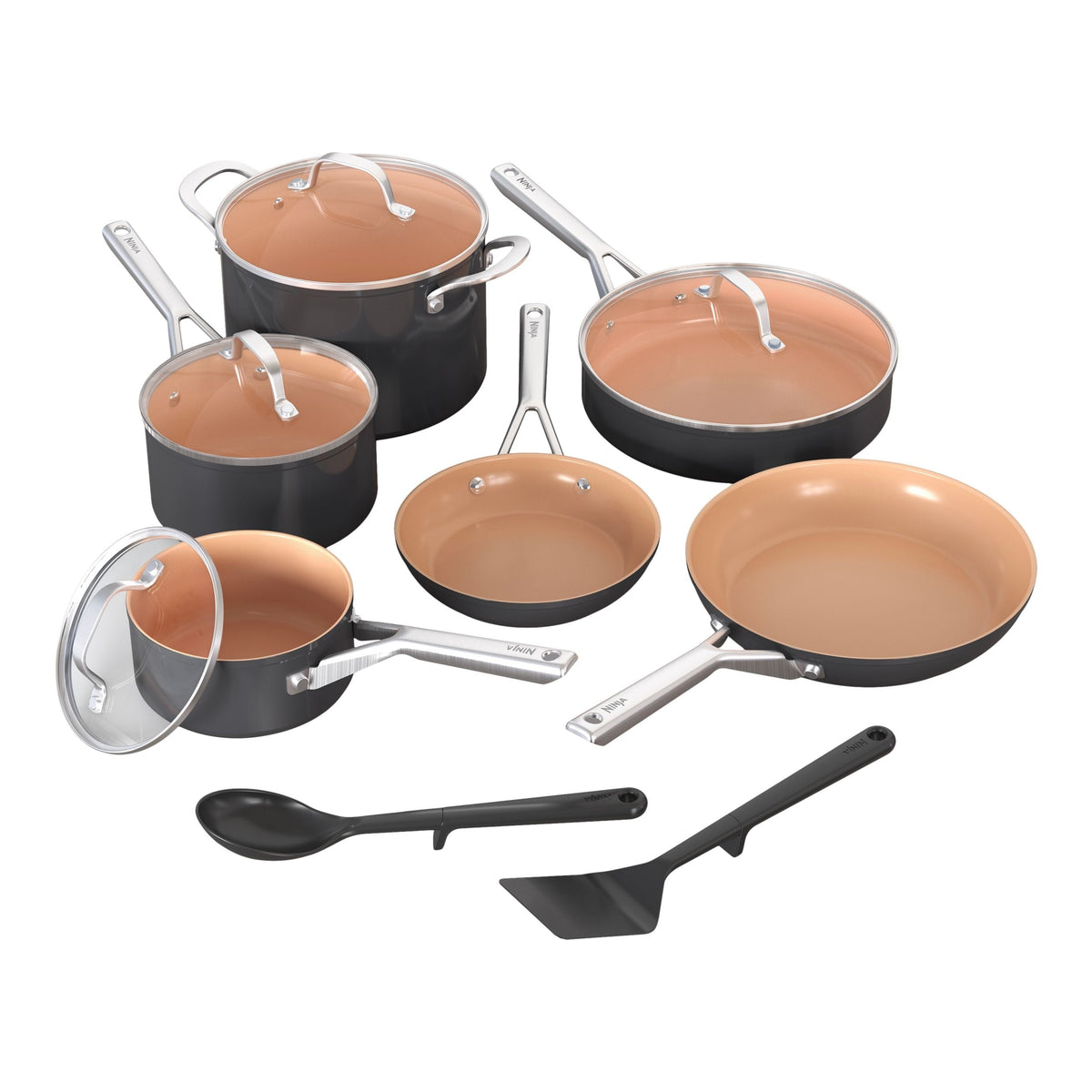 Extended Life Essential Ceramic Cookware Set, 12-pc, Dark Grey