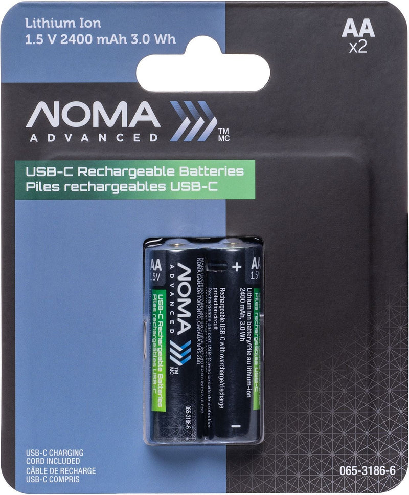 Advanced 2400 mAh USB C-Type Rechargeable Li-Ion Batteries, 2-pk K5828