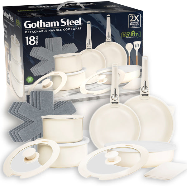 OB Pots & Pan Set with Removable Handles, Cream, 18-pc O0272