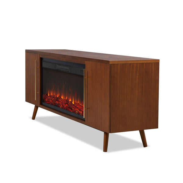 Morris Media Indoor Electric Fireplace TV Stand, 72-in, 1500W, Includes Remote Control & Firebox, Vintage Black Maple I2921