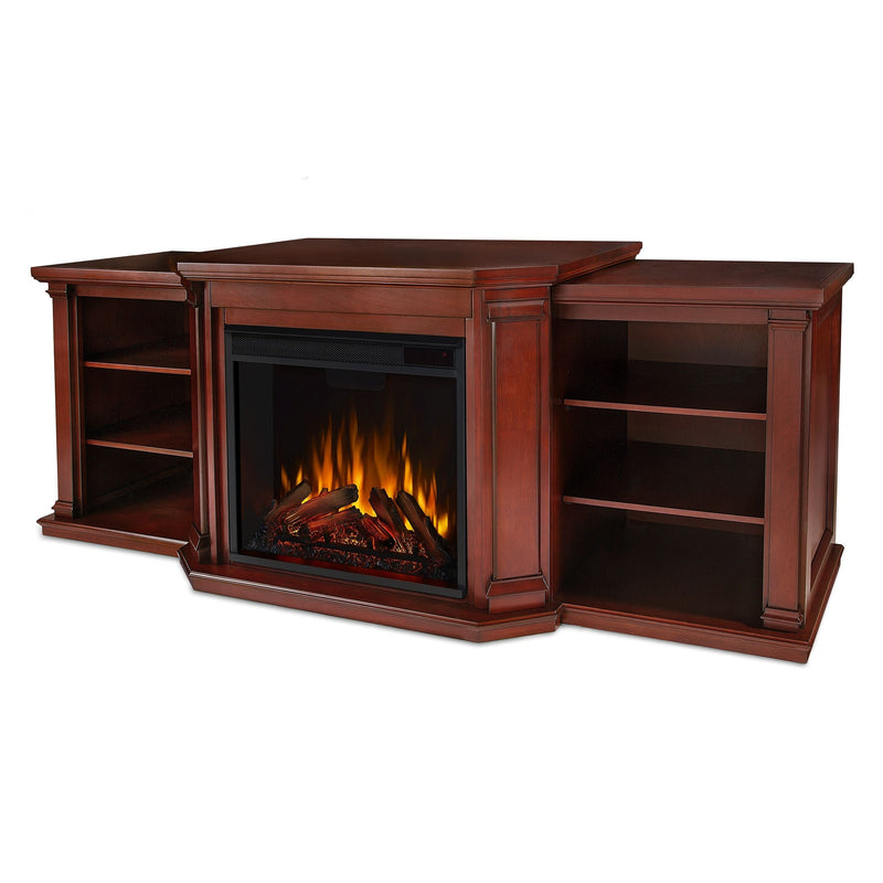 Valmont Media Indoor Electric Fireplace TV Stand, 74-in, 1500W, Includes Remote Control & Firebox, Dark Mahogany T3352