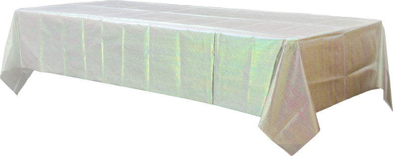 Rectangle Plastic Reusable Table Cover, Opalescent White,54x102-in, for Bachelorette/Bridal Shower/Mother's Day/Baby Shower O9726