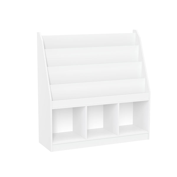 Home Kids' Playroom Bookrack with 3 Toy Organizer Cubbies & 4 Book Shelves, White N3224