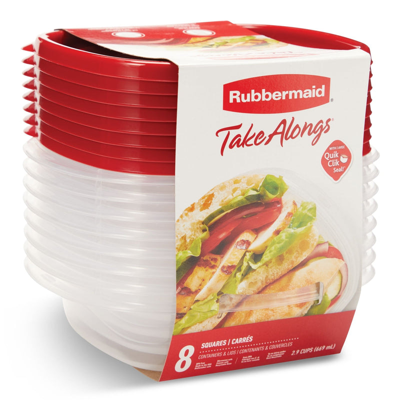 Square Plastic Food Storage Container with Lids, 669 mL (2.9 Cup), 8 Count S0844