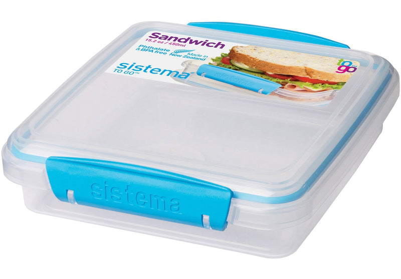 Sandwich Box To Go Food Storage Container, BPA-Free, 450 mL (15.2 oz), Colour May Vary U1438