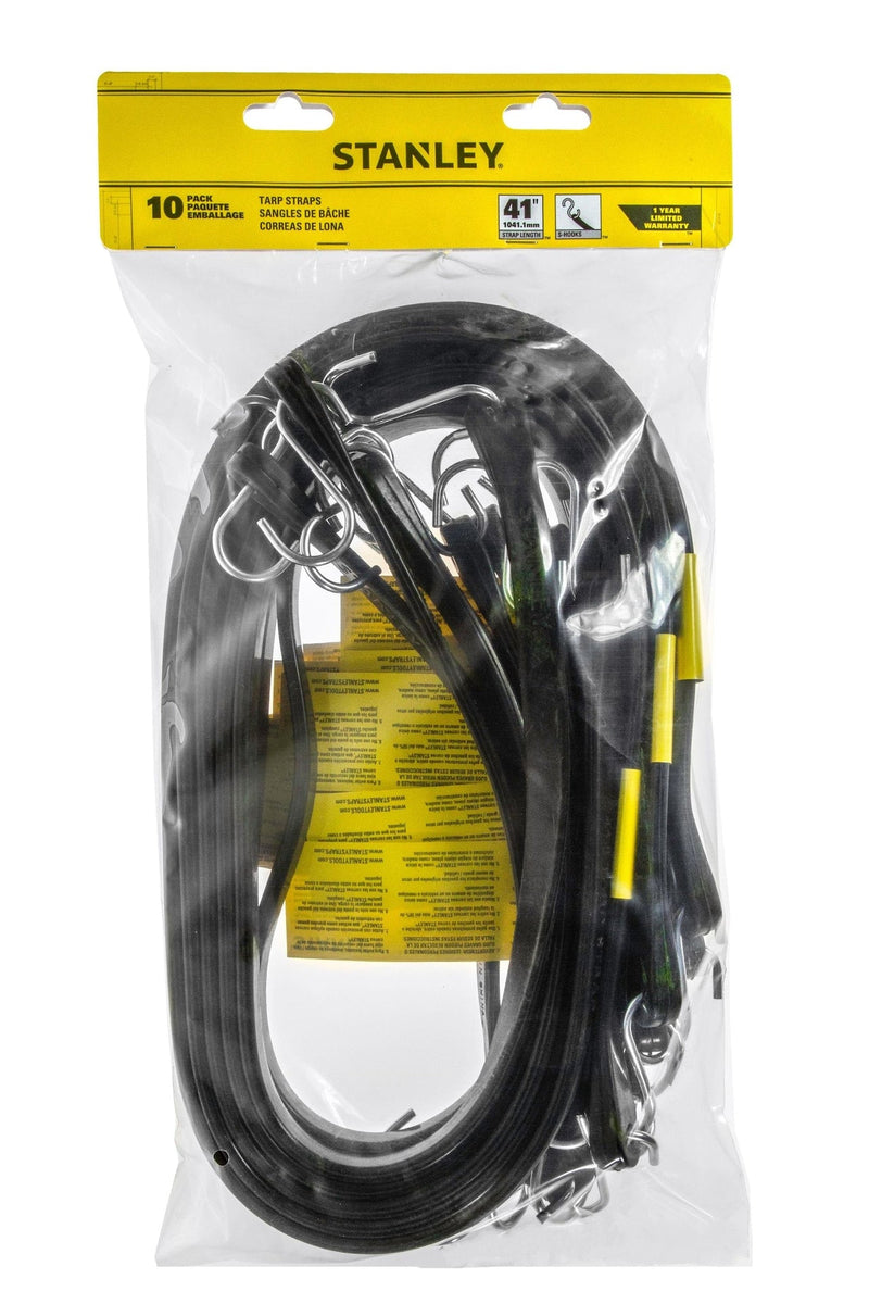 Tarp Straps, All-Weather Rubber Bungee Cords with S-Hooks, 41-in, 10-pk F0217