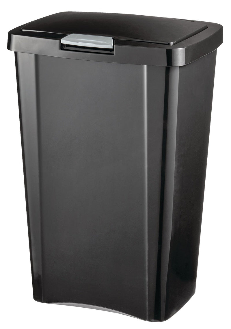 Plastic Rectangular Springloaded Touch Top Garbage Can, Black, 49-L P4710