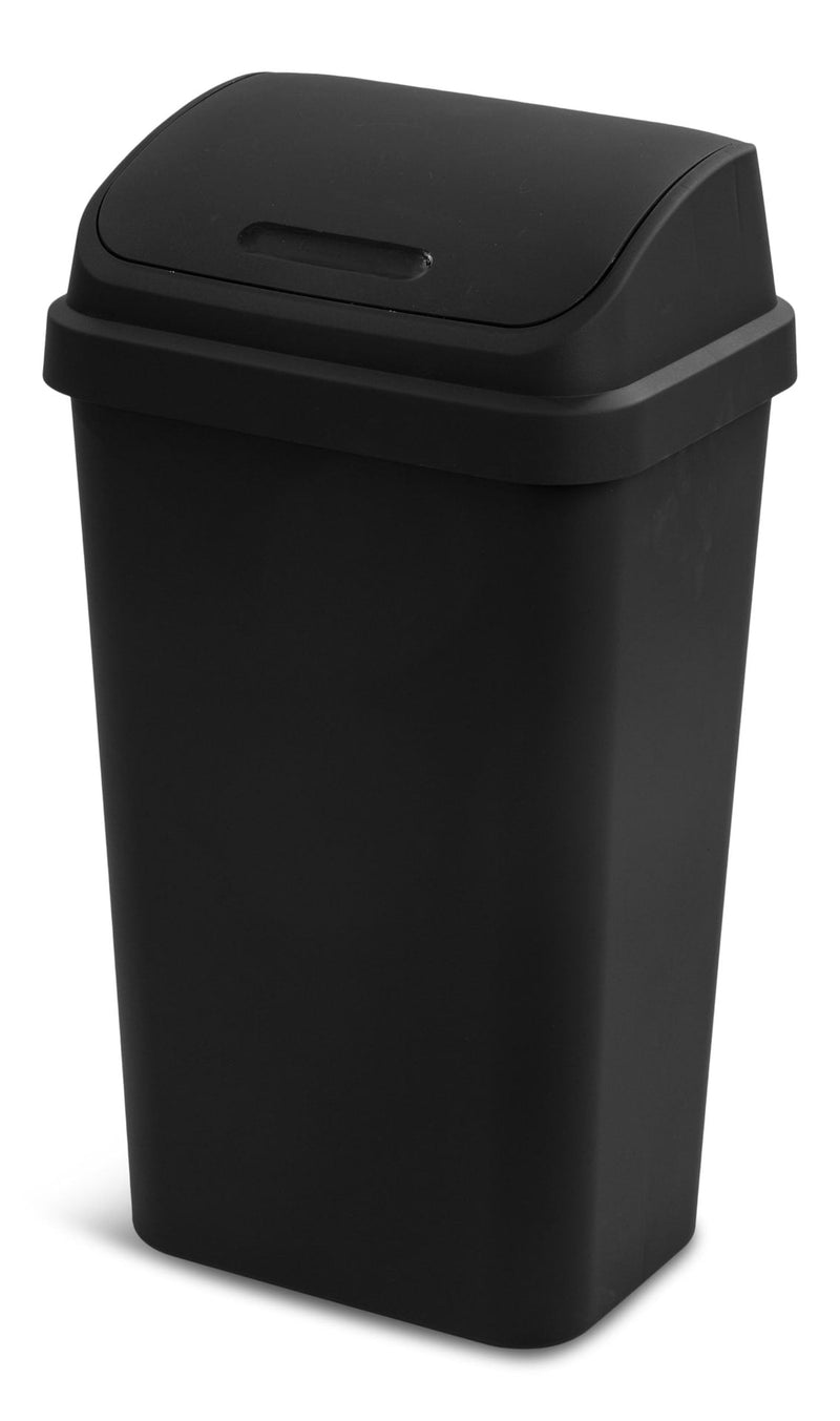 Plastic Rectangular Swing Lid Garbage Can, Black, 49-L N2685