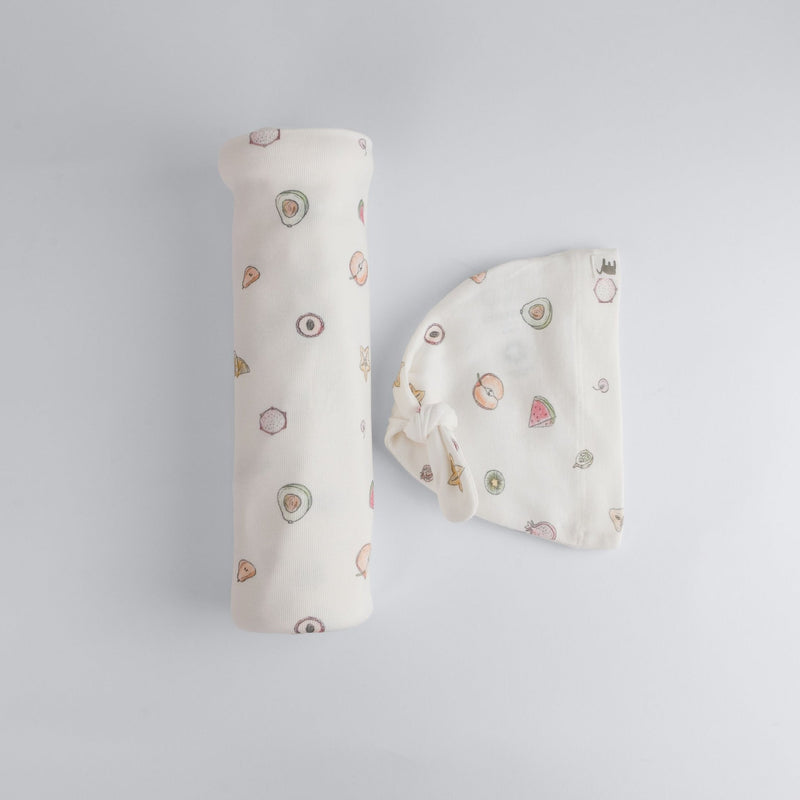 Fruit Print Premium Organic Cotton Blanket and Beanie Set Y4305