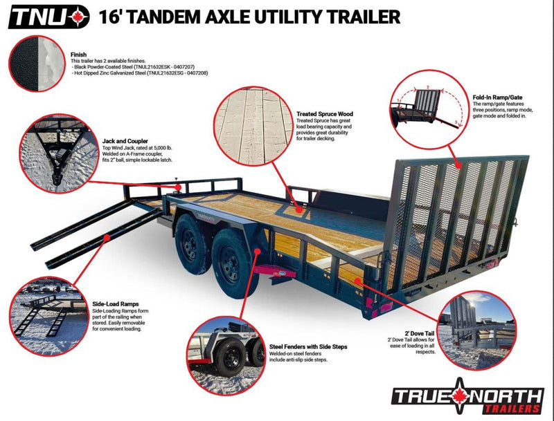 83-in x 16-ft Tandem Axle Utility Trailer, Black B5494