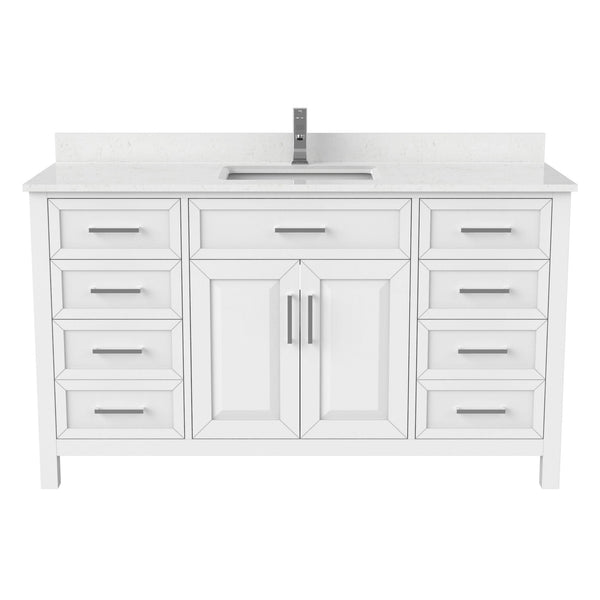 Terrence Undermount Single Sink Stone Top Bathroom Vanity with Drawer & Cabinet Organizer, White, 60-in W6941