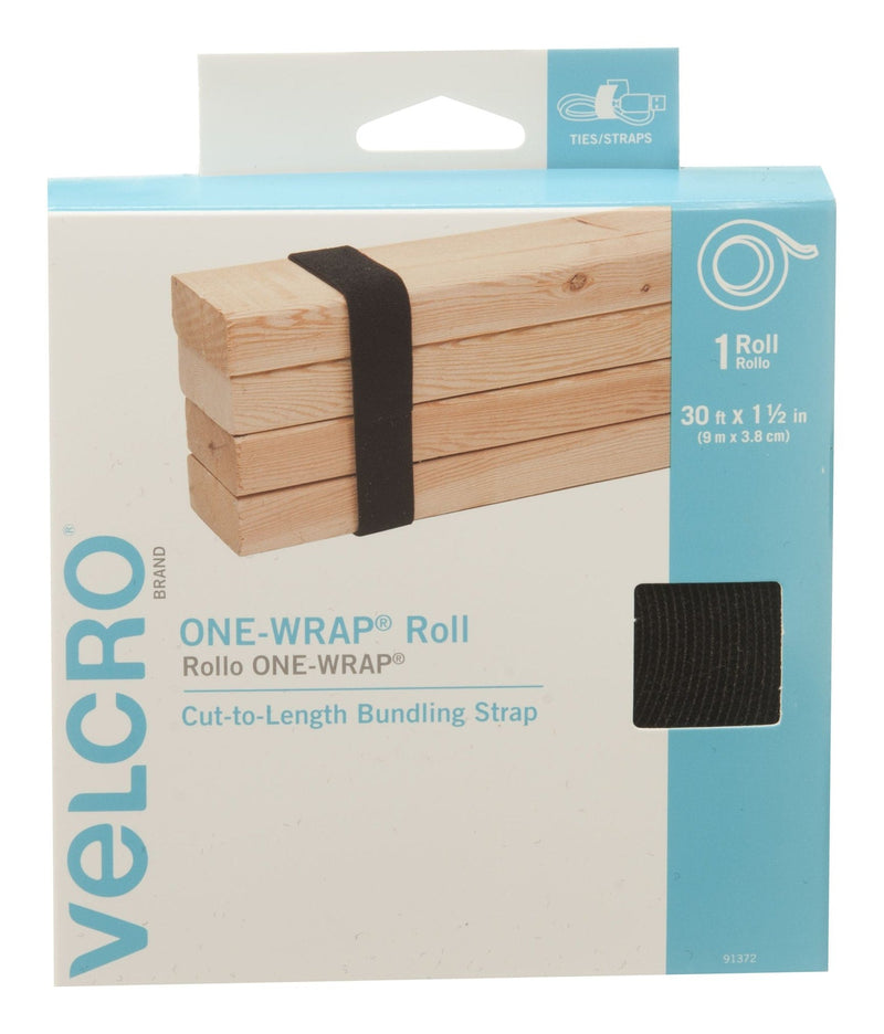 Hook-and-loop ONE-WRAP Adjustable Reusable Hook-and-loop Hook and Loop Strap, Black Roll, 30-ft x 1-1/2-in, 1-pk L3796