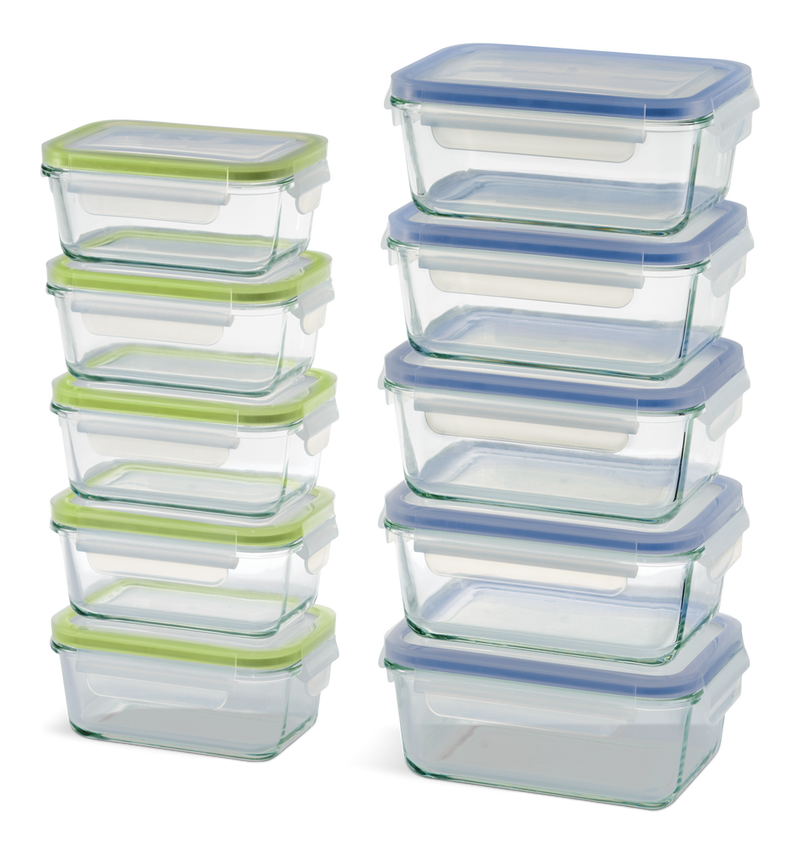 Glass Clip Lid Food Storage Container Set with Leakproof Lids, 10-pk, with Lids Q7174